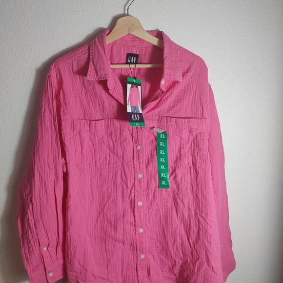 NWT Gap Women's cotton Gauze Button Front Shirt Pink XL - Picture 4 of 5